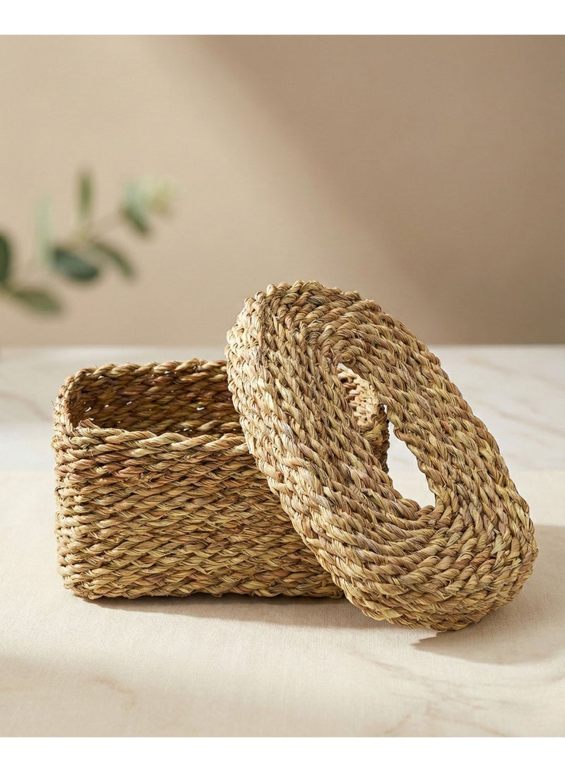 Casa Home علبة مناديل من الحلفا يدوي الصنع بتصميم مضفّر